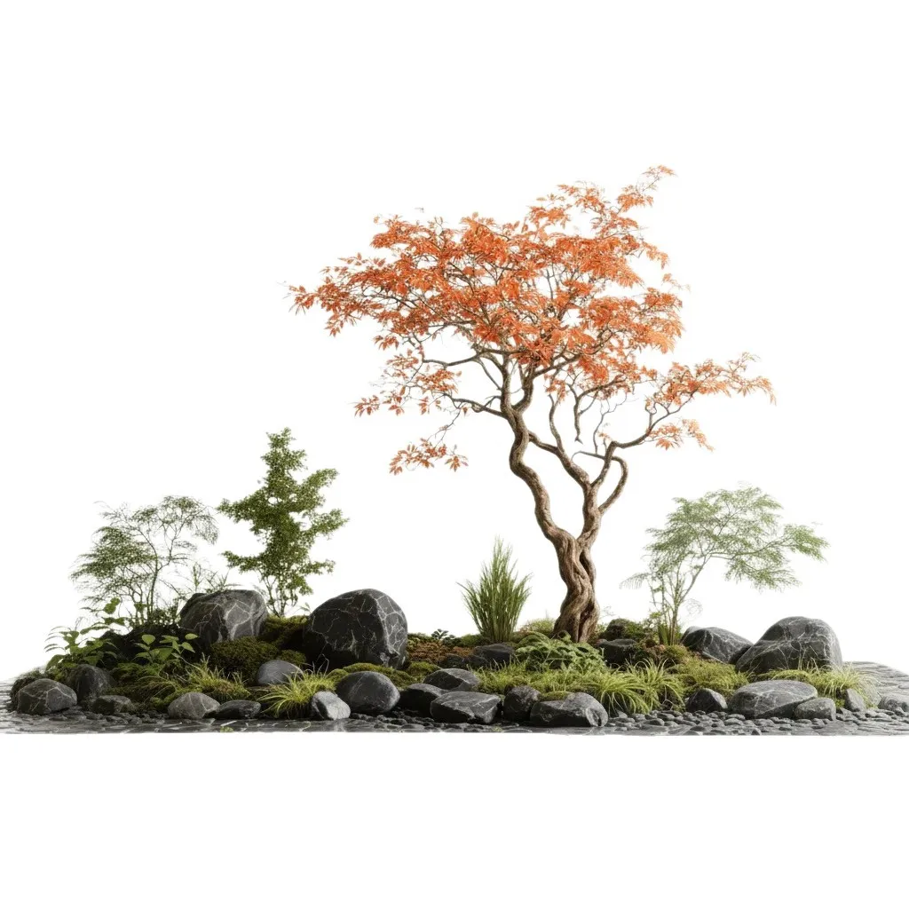 Landscaping simulation Red Maple Hotel lobby courtyard green plant landscaping combination