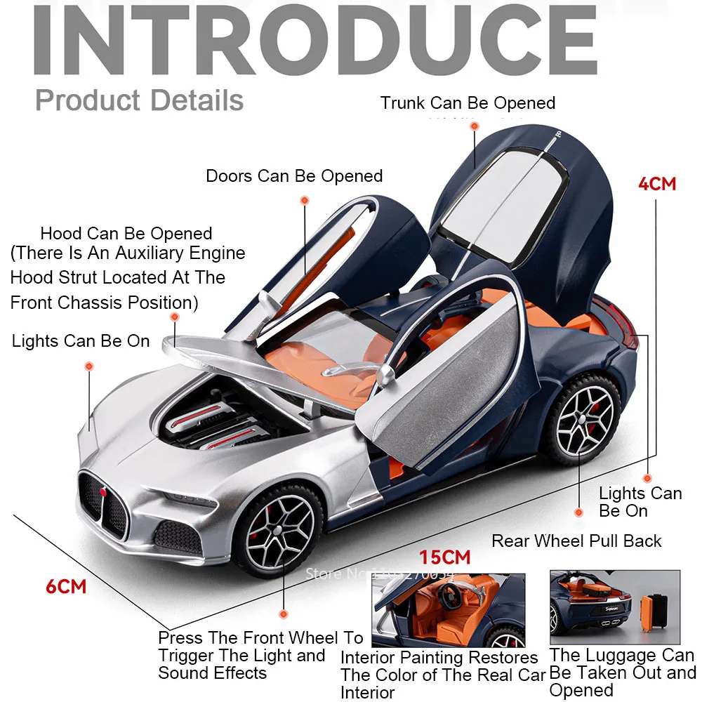 1:32 Atlantico Tourbillon Modello di Auto In Lega Pressofusa Giocattoli Porte Aperta Suono Luce Tirare Indietro Modelli In Miniatura Ufficio Tavolo ornamenti