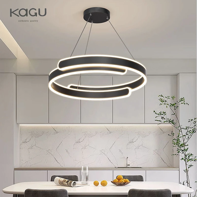 KAGU Black White Led Pendant Lights Living Bedroom Dining Room Ring Chandelier Home Indoor Decor Lighting Bedroom Study Lamp