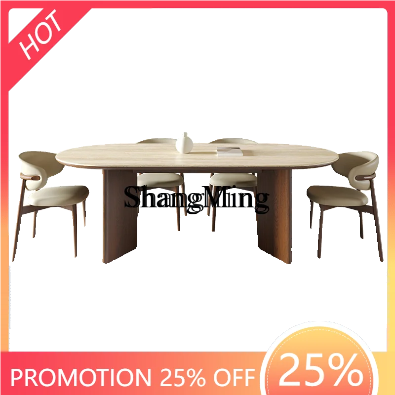 

CL slab dining table and chair combination household oval dining table rectangular walnut solid wood dining table