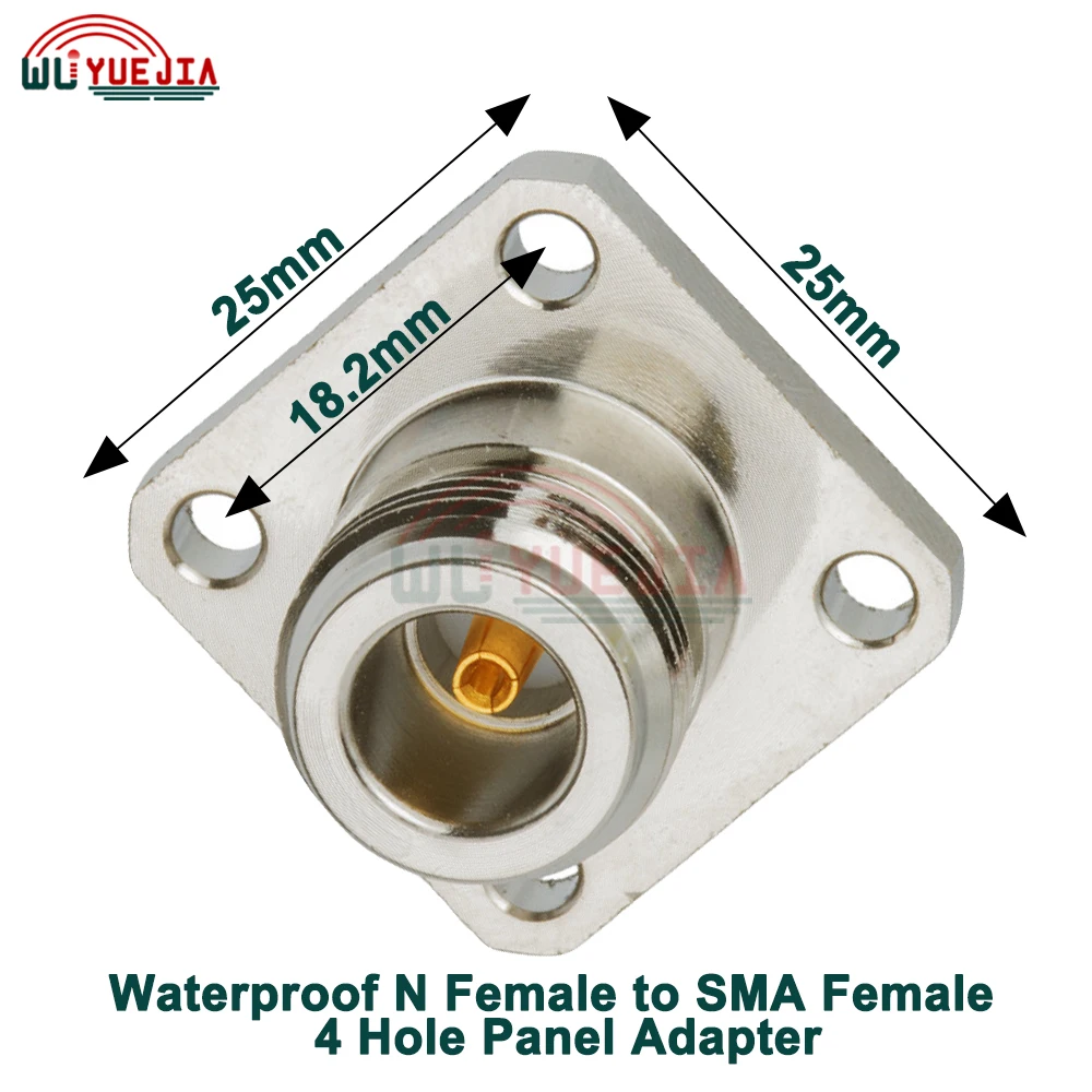 Conector coaxial RF impermeável, L16, N fêmea Jack para SMA fêmea Jack, Flange de 4 furos, Chassis de montagem em painel, latão, 1pc