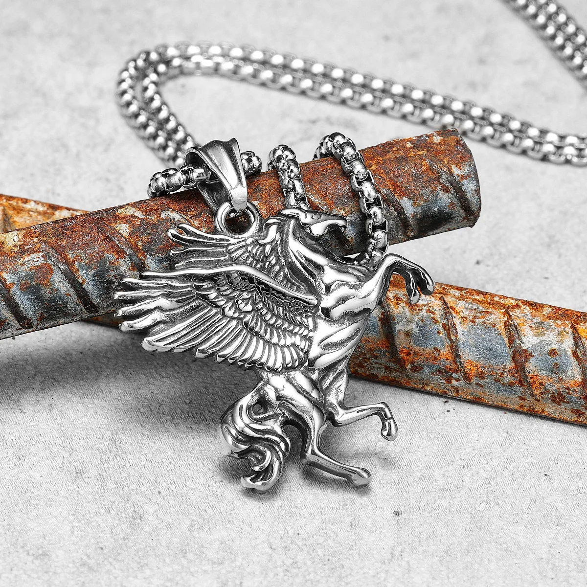 Pegasus Winged Horse Pendant Necklace Unisex Stainless Steel Mythology Amulet Punk Rock Jewelry Accessories Gifts Daily Wear