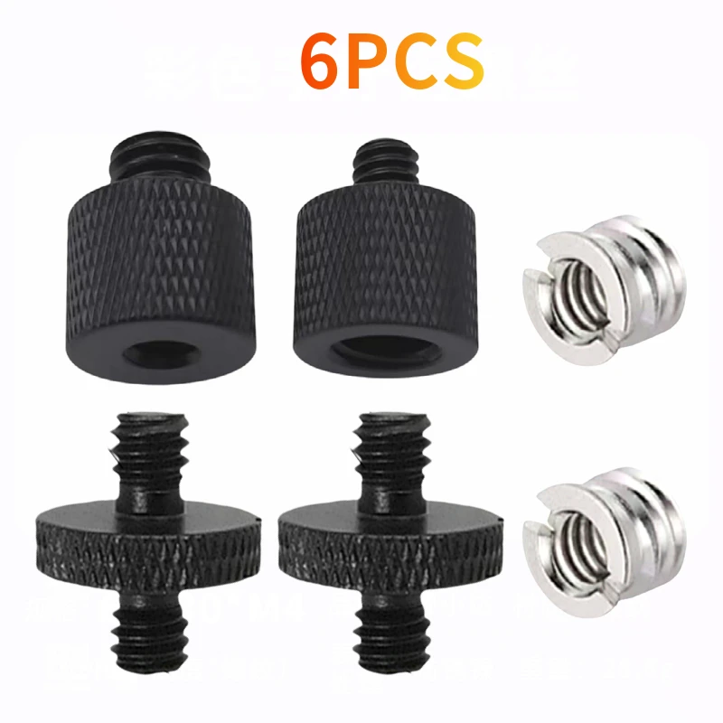Set of Six 1/4M to 3/8 Female, 3/8M to 1/4F Conversion Screws Photo Video Tripod Bracket Male to Male Adapter Screw Accessories