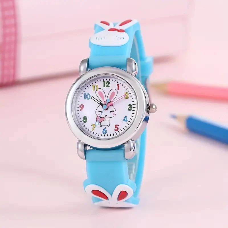 Children\'s Cartoon Cute Bunny Quartz Silicone Watch Elementary School Girls Boys Children\'s Watch 3D Silicone Strap