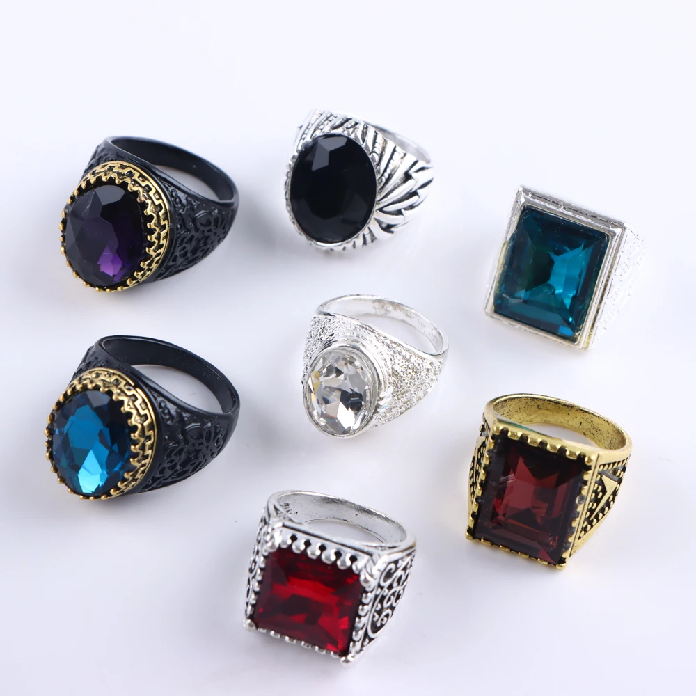 10/20/30/50Pcs/Lot Colorful Big Glass Ring For Man Woman Mix Style Fashion Vintage Personality Engagement Party Quality Jewelry