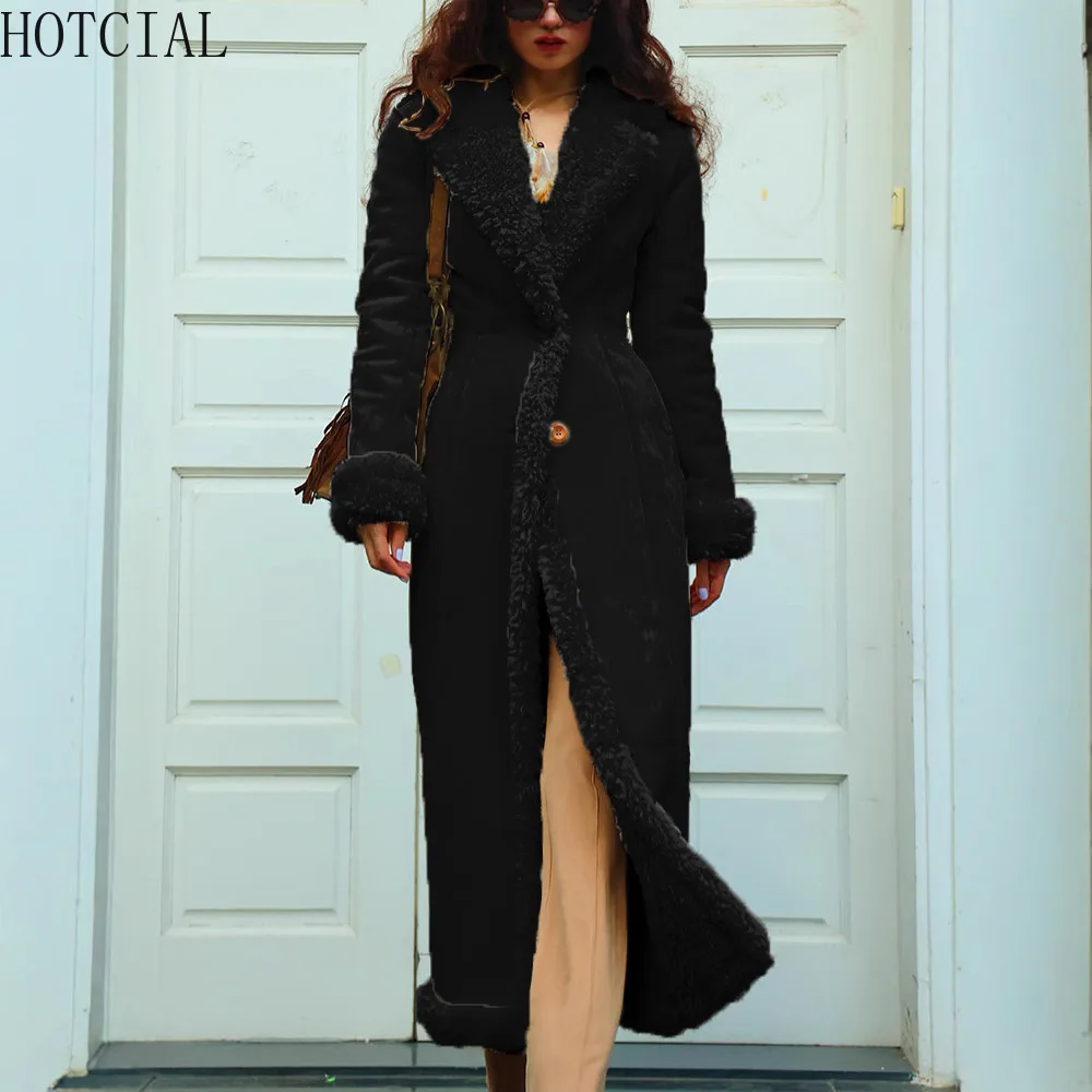 HOTCIAL Women's Plus Size European Style Cotton Padded Coat Winter Extra Long Thickened Cold Resistant Outerwear