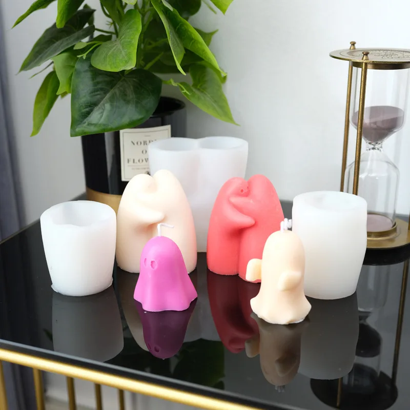 Halloween Diy Funny Ghost Candle Silicone Mold Ghost Face Puppet Handmade Soap Scented Candle Ornament Mold