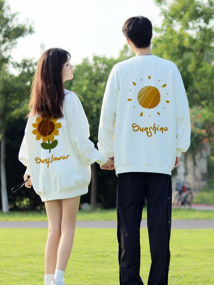 Golden Sunflower Back Print Matching Couple Hoodies Sweatshirts 500G High Quality Cotton Men Women Long Sleeve Pullovers