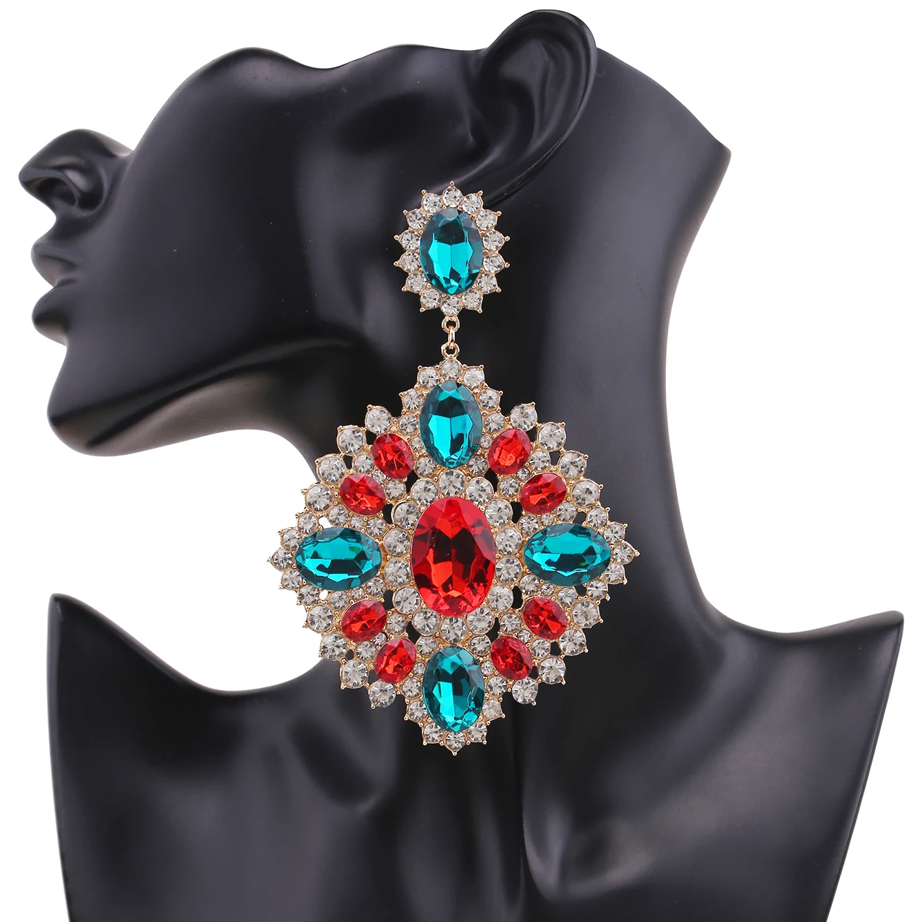 أقراط حجر الراين المعدنية الملونة خمر للنساء ، مبالغ فيها للغاية ، كبيرة ، اكسسوارات مجوهرات الزفاف