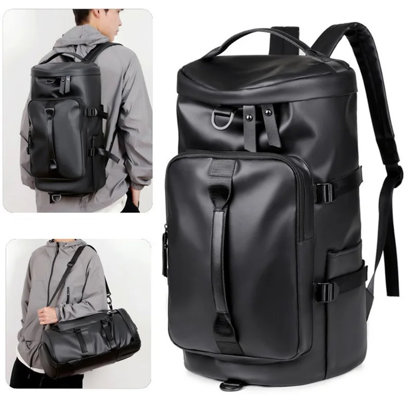 Gym Travel Backpack Versatile Faux Leather Bag for Men & Women Casual Outdoor Sports Shoulder Bags Fitness Weekender Duffel