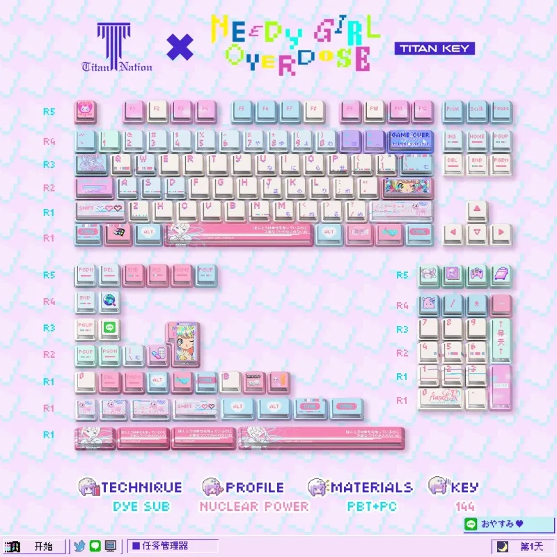 Klawisze Anime dla Streamerów, Klawiatura Mechaniczna, PBT, Personalizowane, Słodkie Klawisze, Akcesoria do Klawiatury PC, Prezenty z Motywami Kreskówkowymi — zdjęcie produktu 5