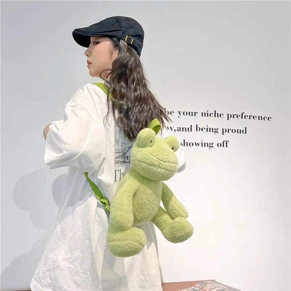 

Animal Plush Frog Backpack Kawaii Cartoon Messenger Bag Shoulder Bag Handbag Plush Toy Doll Bag Travel