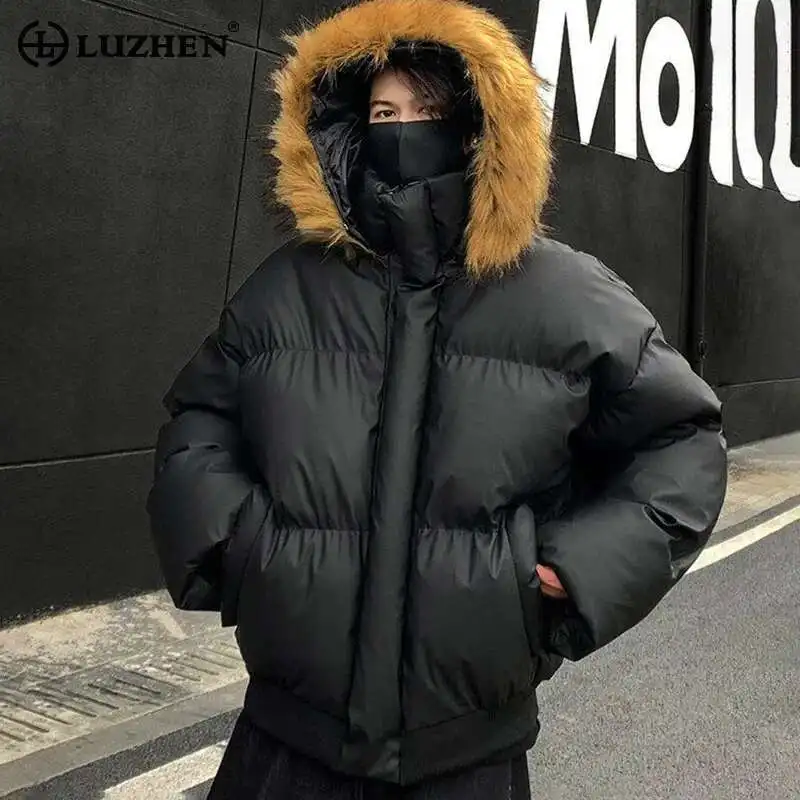 LUZHEN Winter 2024 New Parkas Detachable Fur Collar Design American Short Unisex Thick Warm Padded Jackets Winter Male LZ8194