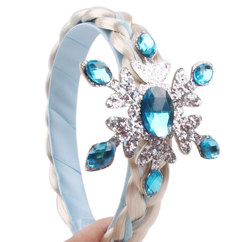 Frozen Princess Elsa Headband Snowflake Tiara Wig Braid Crown Hairband Cosplay Girls Birthday Party Kids DIY Hair Accessories - view 2