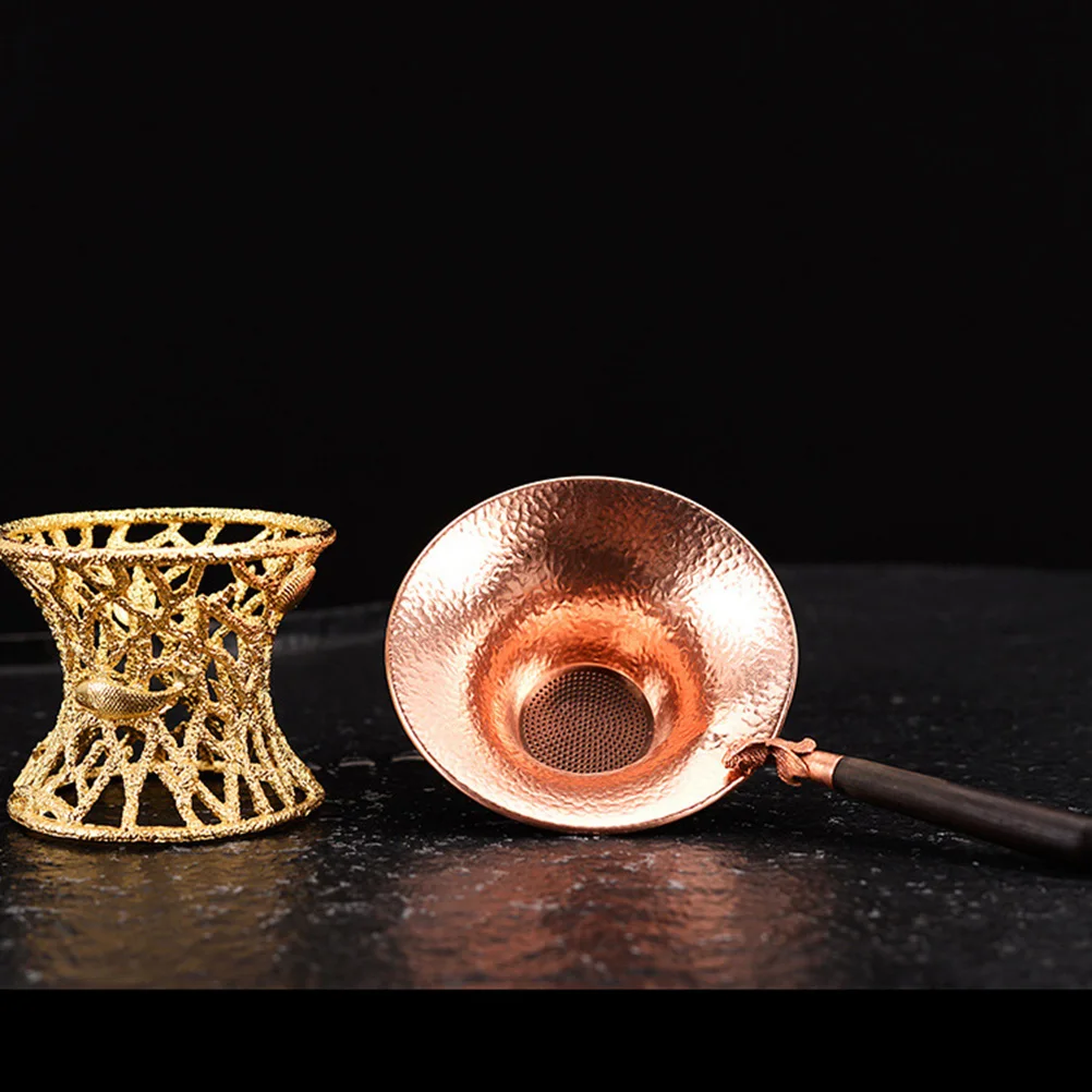 

1pc Copper Strainer Wood Handle Gold Fish Pattern Sifter Smooth Design Tea Infuser For Home Office Environmentally Friendly Gift