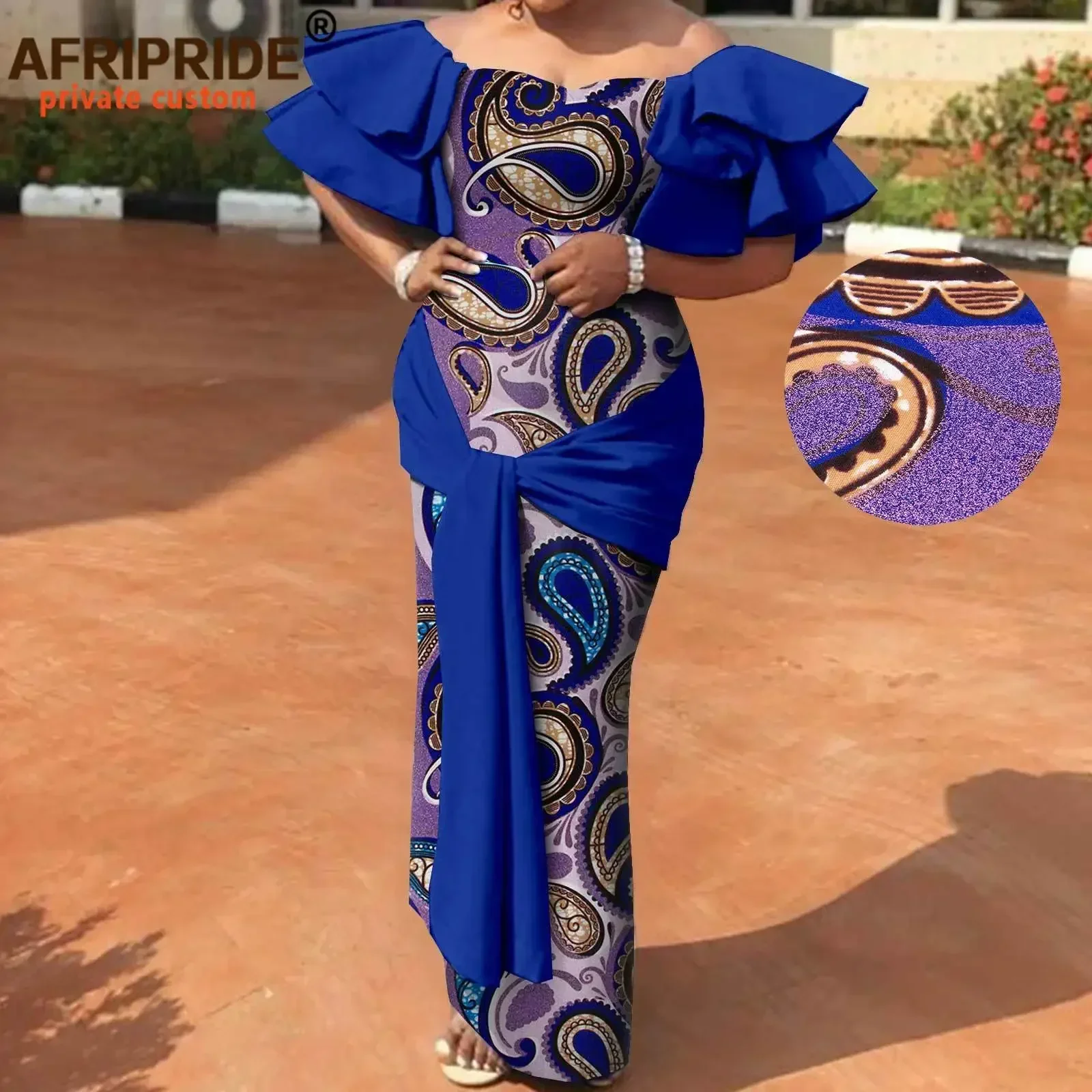 African Dresses for Women Strapless Off Shoulder High Waist Maxi Dress Print Attire Dashiki Outfits Elegant Fashion A2225003