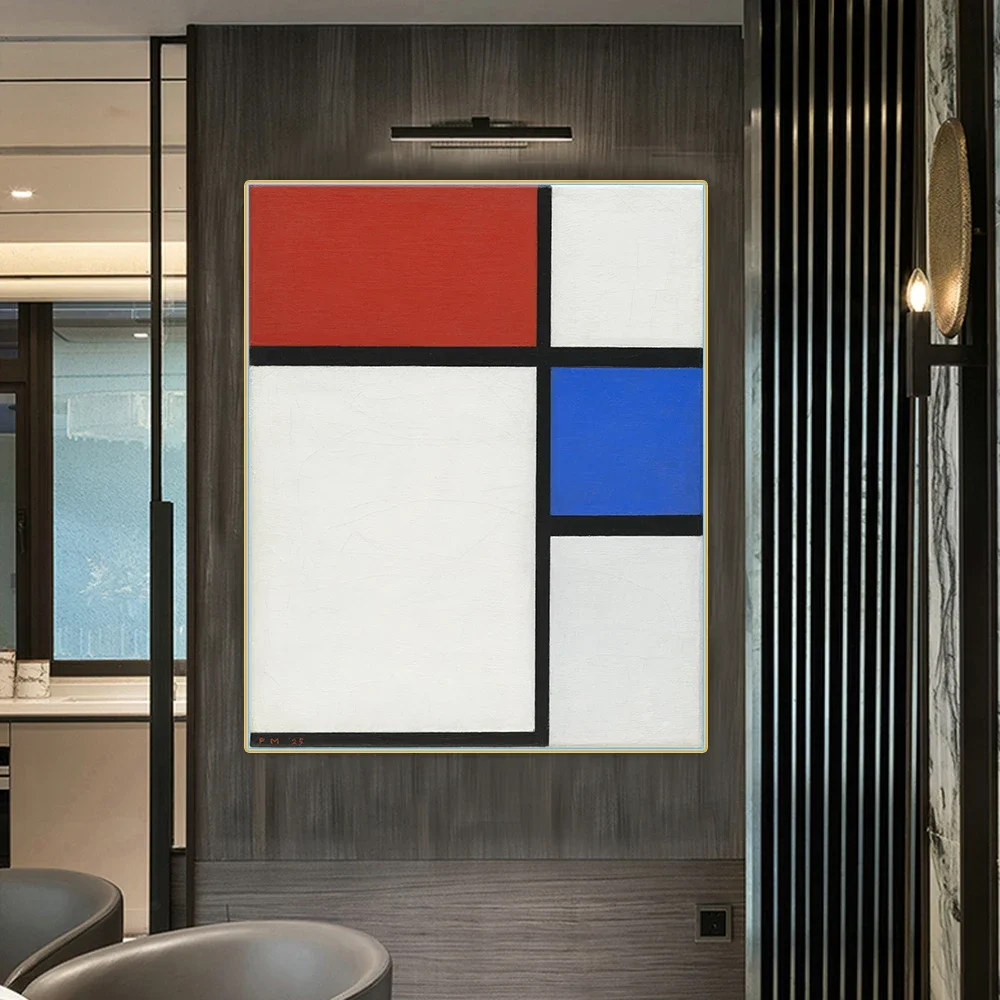 Цитон Питер Мондриан 《Композиция No II, с красным и синим 1929》Полотно Картина маслом Плакат Картина Настенные украшения Домашний декор