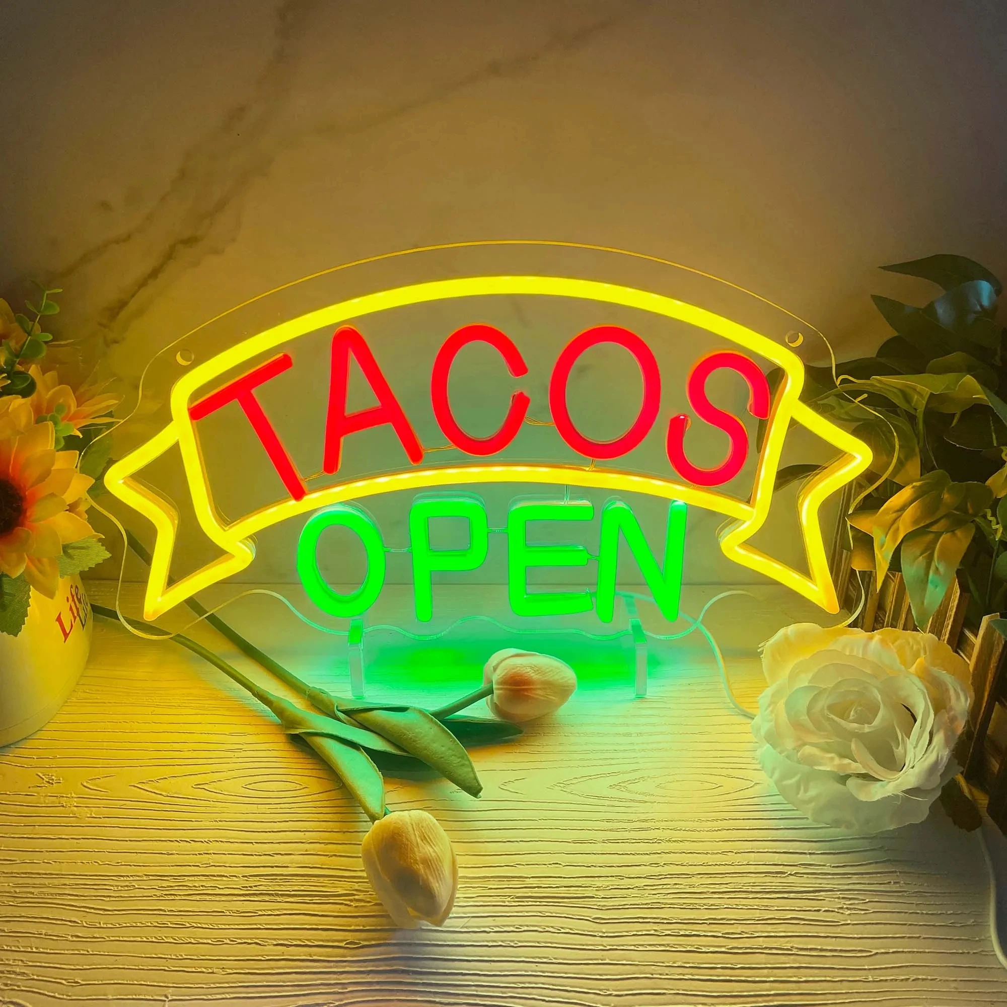 Tacos Open Neon Sign Light Mexican Restaurant Neon Led Sign Eating Room Decor Wall Neon Lights For Kitchen Bar Street Food Store