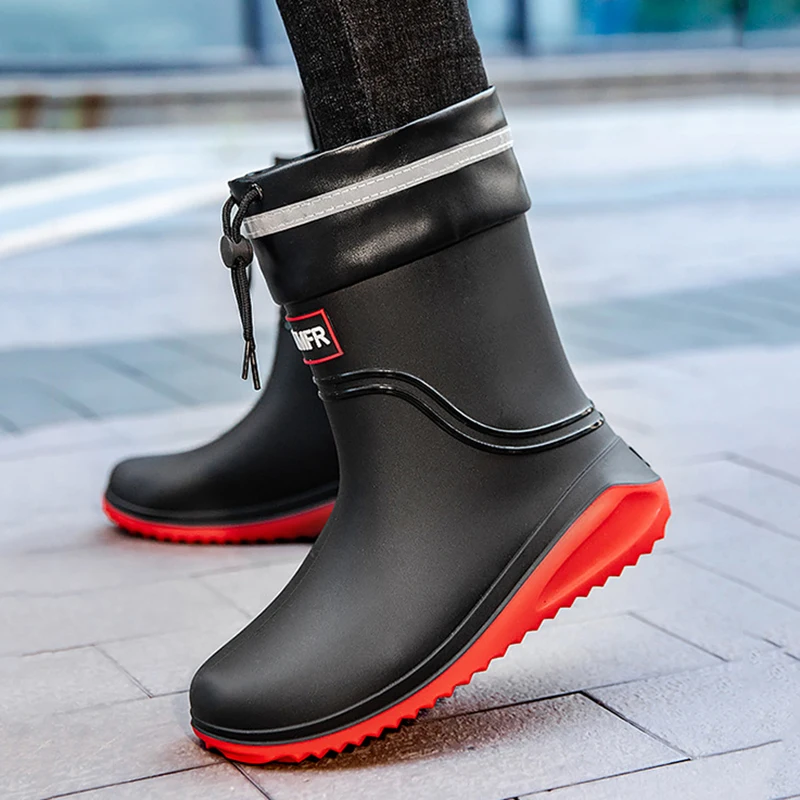

Short Tube Rain Shoes Men's Rubber Boots Waterproof Platform Booties Outdoor Non-slip Rain Boots Men Kitchen Working Rain Boots
