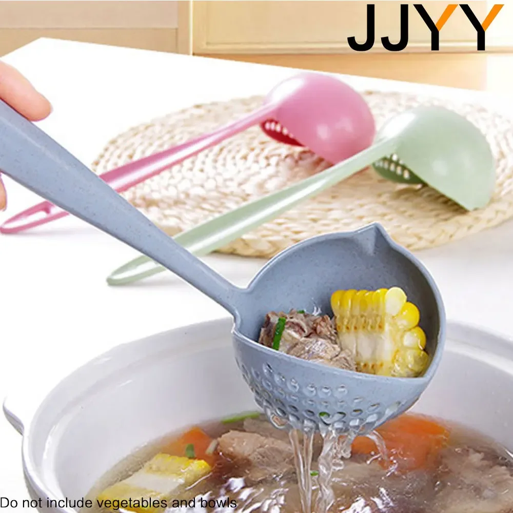 JJYY The 2 in 1 Kitchen Spoon Spoon Long handle Plastic Colander Filter Tableware Hot Pot Spoon