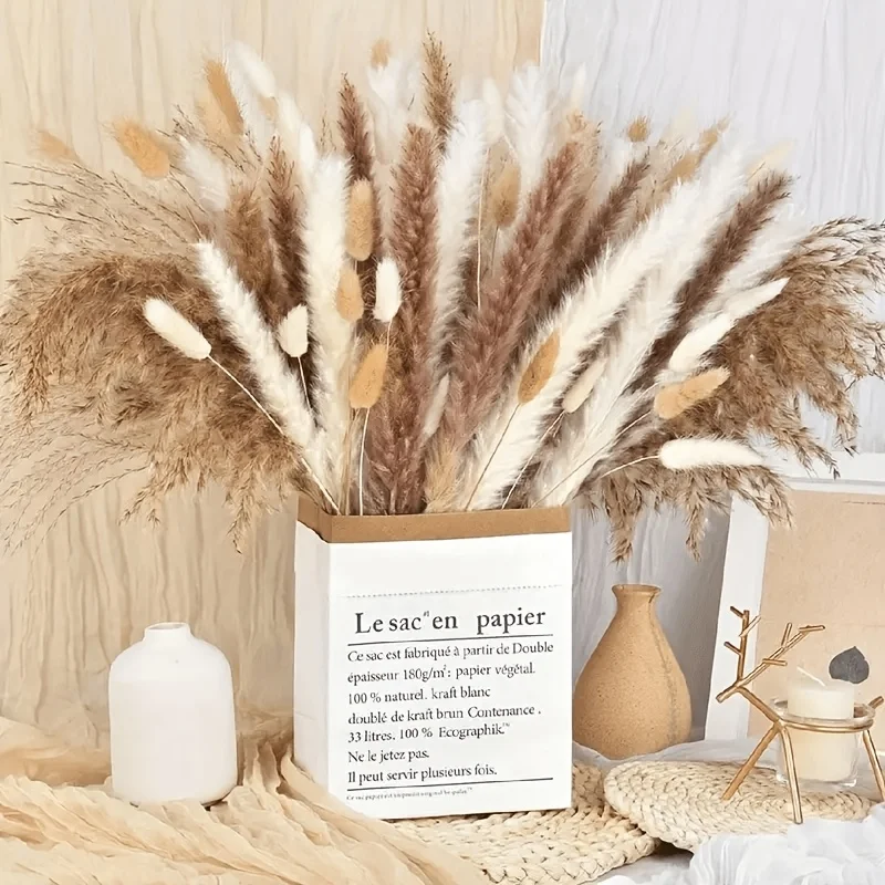 141 pièces de bouquet de fleurs séchées en herbe de la pampa et queue de lapin, style bohème, pour décoration intérieure, extérieure, jardin et mariage, fleurs artificielles