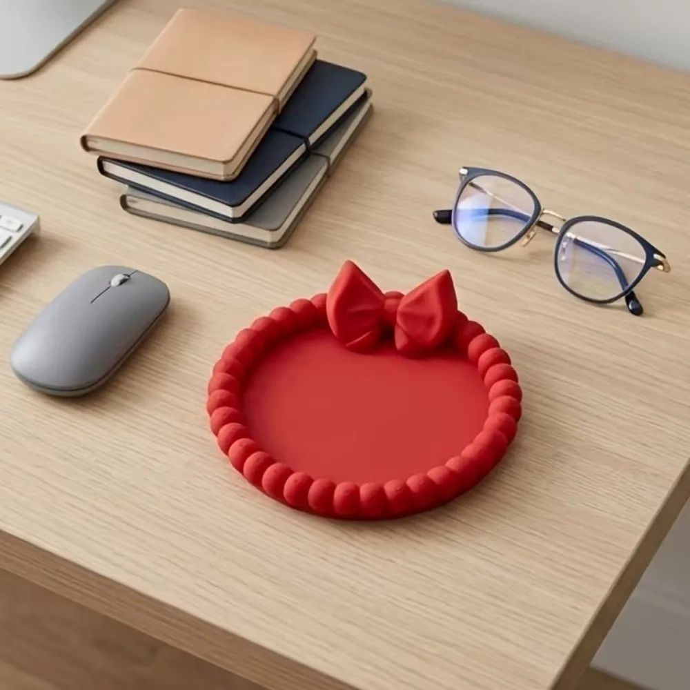 3D Printed Red Bow Jewelry Tray Home Storage Decorative Trinket Dish Vanity Decor Multi Functional Key Coin Holder