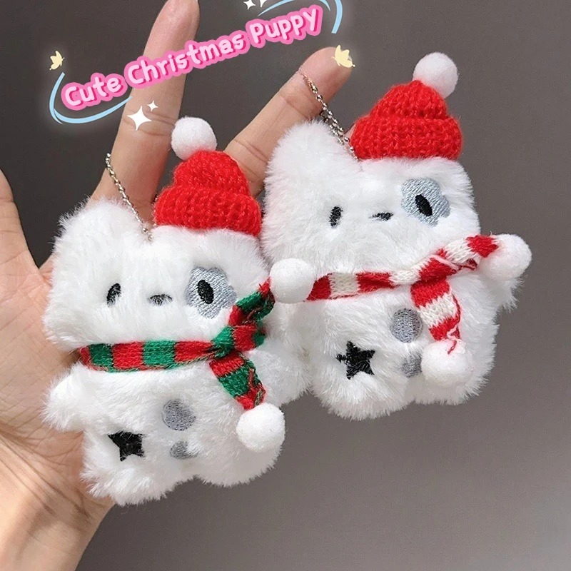 Cute Cartoon Christmas Plush Cat Rabbit Keychain Kawaii Soft Stuffed Doll Toys Car Key Ring Backpack Pendant Decoration Gifts