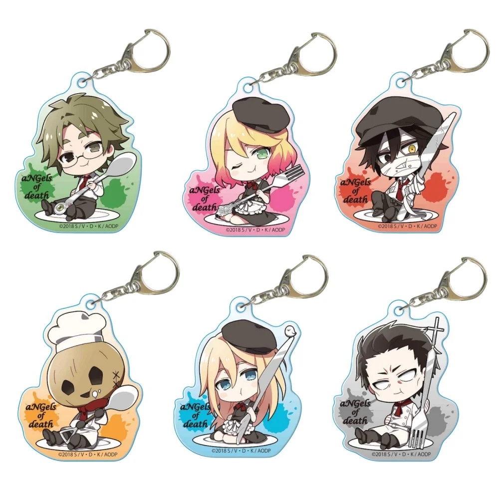 

Anime Fans Gifts Angels of Death HD Figures Rachel・Gardner Isaac·Foster Gochi-chara Acrylic Keychain Ornament About 6cm