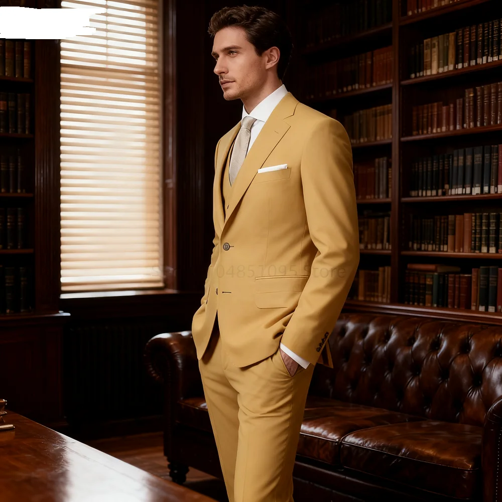 

Elegant Slim Fit Men's 3-Piece Suit Set - Two Buttons High Quality Business Wedding Male Clothing Blazer Jacket Vest Pants