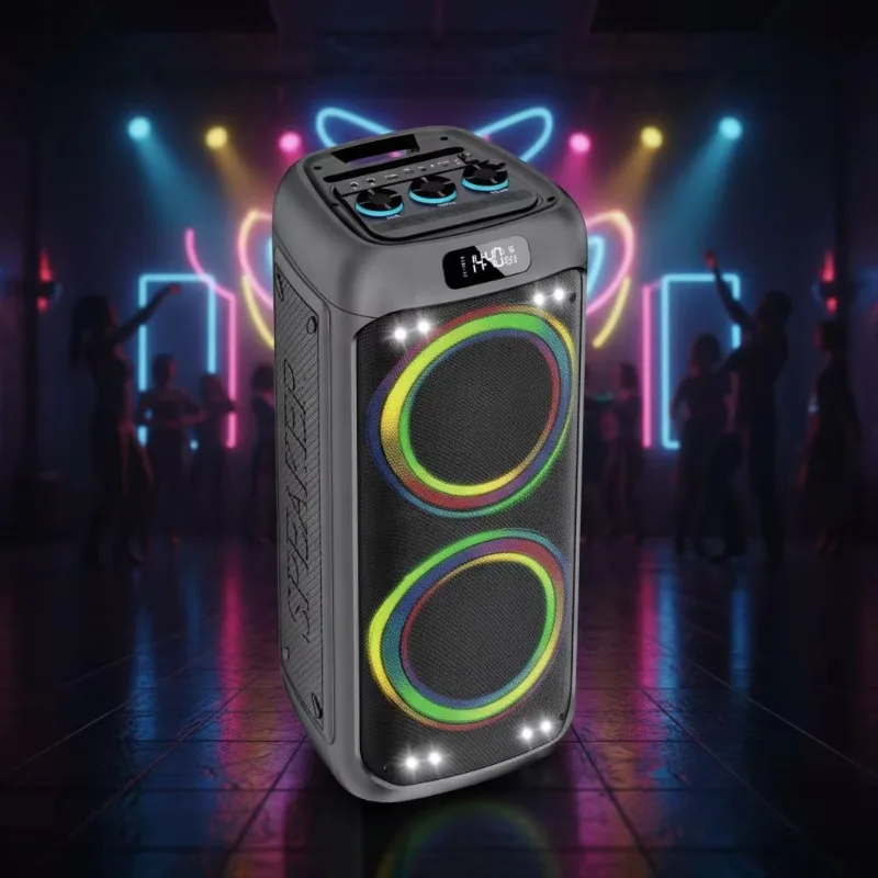 Dual Microphone Wireless Speaker RGB Light Deep Bass Custom Logo Portable Home Outdoor Party Stereo Audio