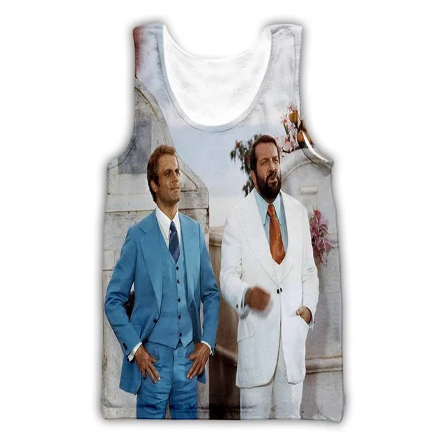 Bud Spencer Terence Hill 3D Print Tank Tops Men's Streetwear Oversized Fitness Gym Vest Sleeveless Bodybuilding Top Men Clothing