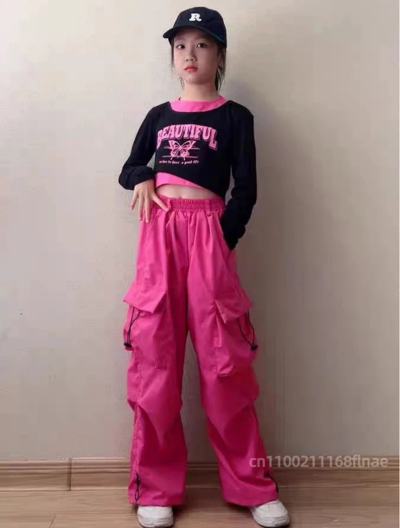 

Костюмы для джазовых танцев для девочек, детские выступления для уличных танцев, модные комплекты в стиле хип-хоп, крутые широкие брюки, комплекты для подиума для девочек