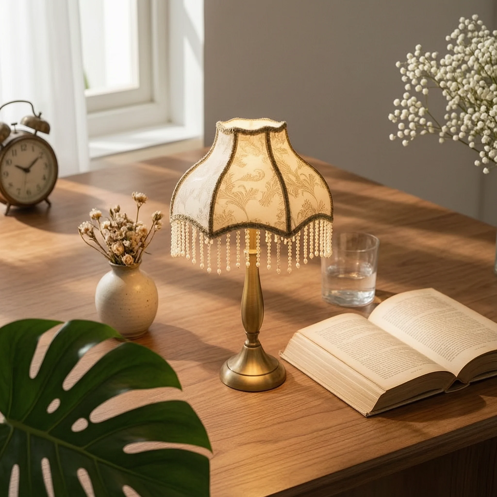 Lampshade with Tassels Vintage Jacquard Lamp Shade Fringe Light Shade Shabby Chic Fringe Lampshade Embossed Floral