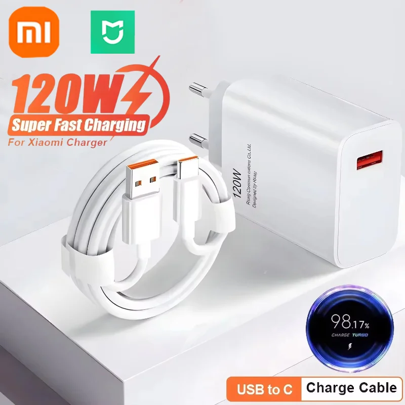 Xiaomi Mijia 120W Quick Charge USB Charger USB C Type Fast Charging C Cable Wall Phone Charger Adapter For iPhone Huawei Samsung