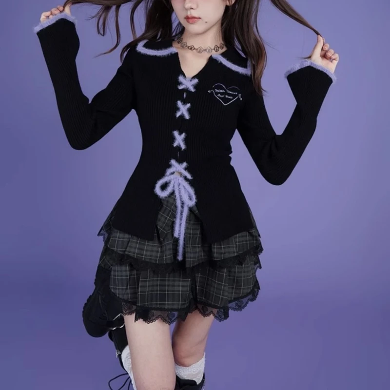 

Harajuku Sweet Cool Chic комплект из 2 предметов для женщин Y2k бандажный трикотаж уличная одежда + мини-юбка в полоску модная корейская популярная одежда