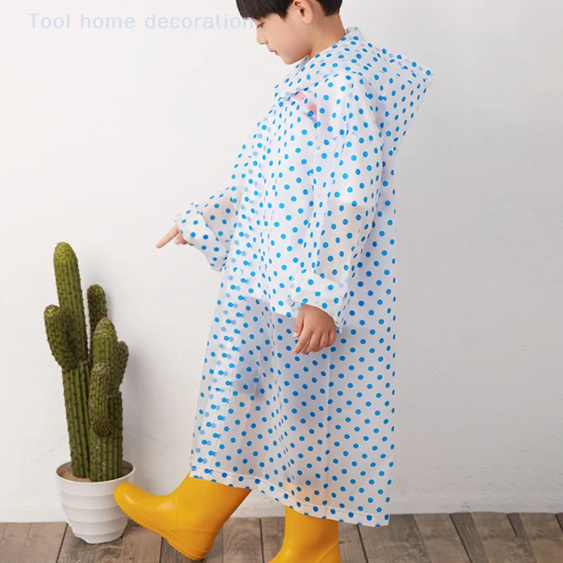 Dots Children Hooded Raincoat Portable Boys And Girls Rain Gear Buttons Rain Poncho Kids Waterproof Rain Cape