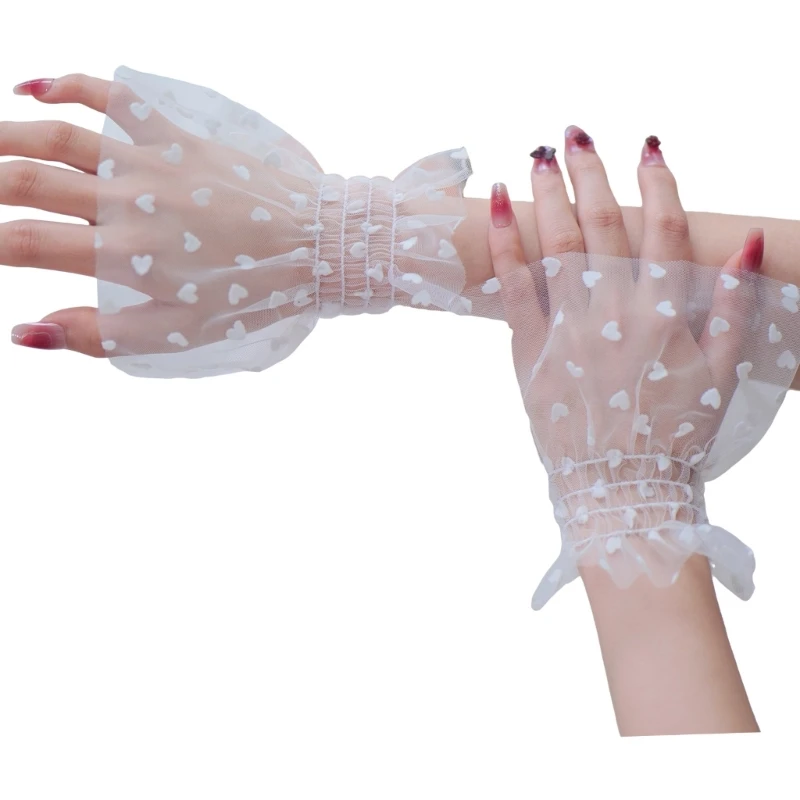 Elegant Lace Wrist Cuffs with Heart Design - alternate angle
