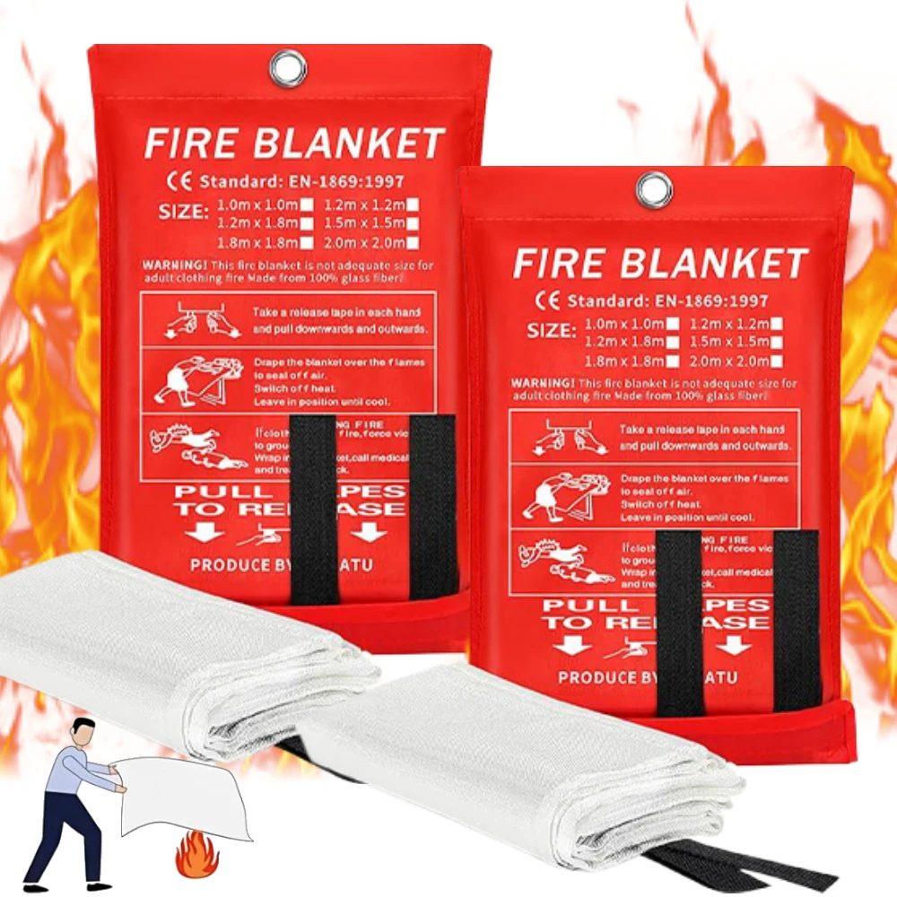 Coperta Antincendio 1/1.2/2M Facile e Veloce da Srotolare, Coperta Antincendio Leggera per Emergenze, per Casa, Cucina, Garage, Ufficio