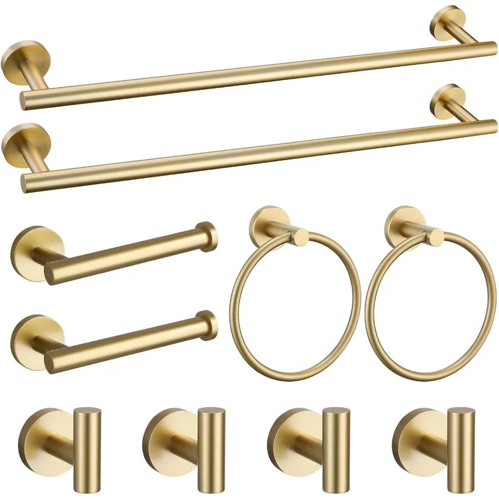 

Набор фурнитуры для ванной комнаты из матового золота из 10 предметов: вешалка для полотенец и аксессуары из нержавеющей стали SUS304