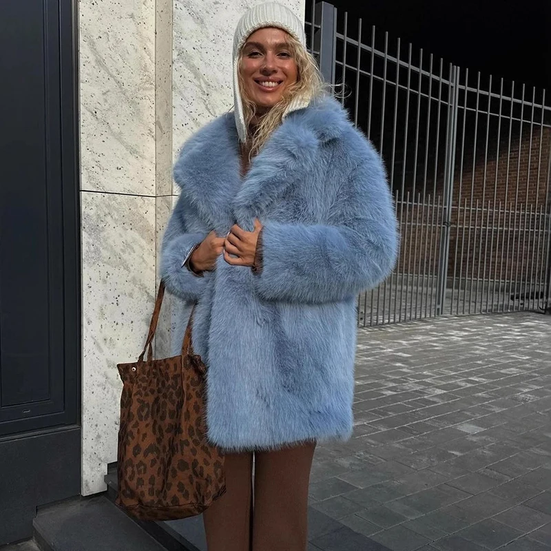トルノバ レディース 冬 2025 高級フェイクファーコート 厚手 暖かいオーバーコート アウターウェア ホットガールズ 無地 ロングフォックスファー ジャケット