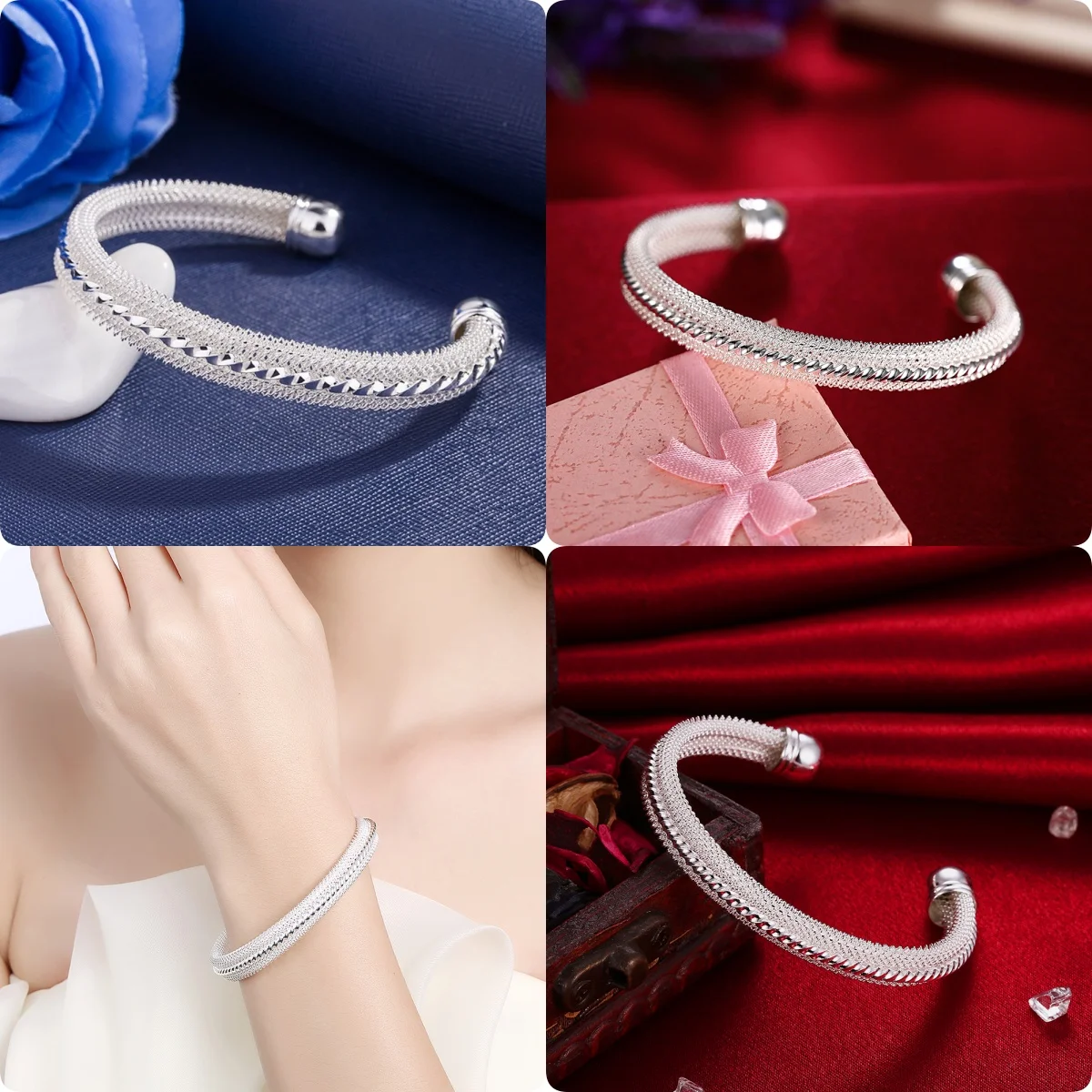 

Браслеты из стерлингового серебра 925 пробы с тонкой сеткой для женщин, роскошные модные вечерние свадебные аксессуары, ювелирные изделия, рождественские подарки