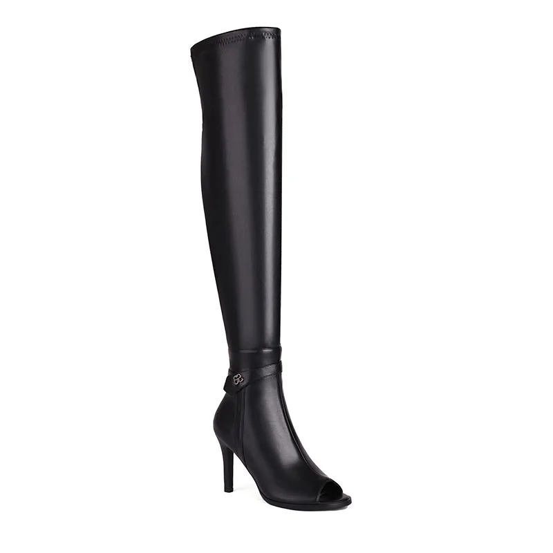 Arden Furtado Patent Leather over the Knee Boots, Round Toe, Peep Toe, Stilettos Heels, Sexy Side Zipper, Ladies 'Cool Boots, Verão