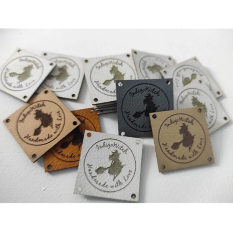 40pcs Customize leather knitting clothing tags Personalized logo labels for handmade items Sewing squere Garment crochet label