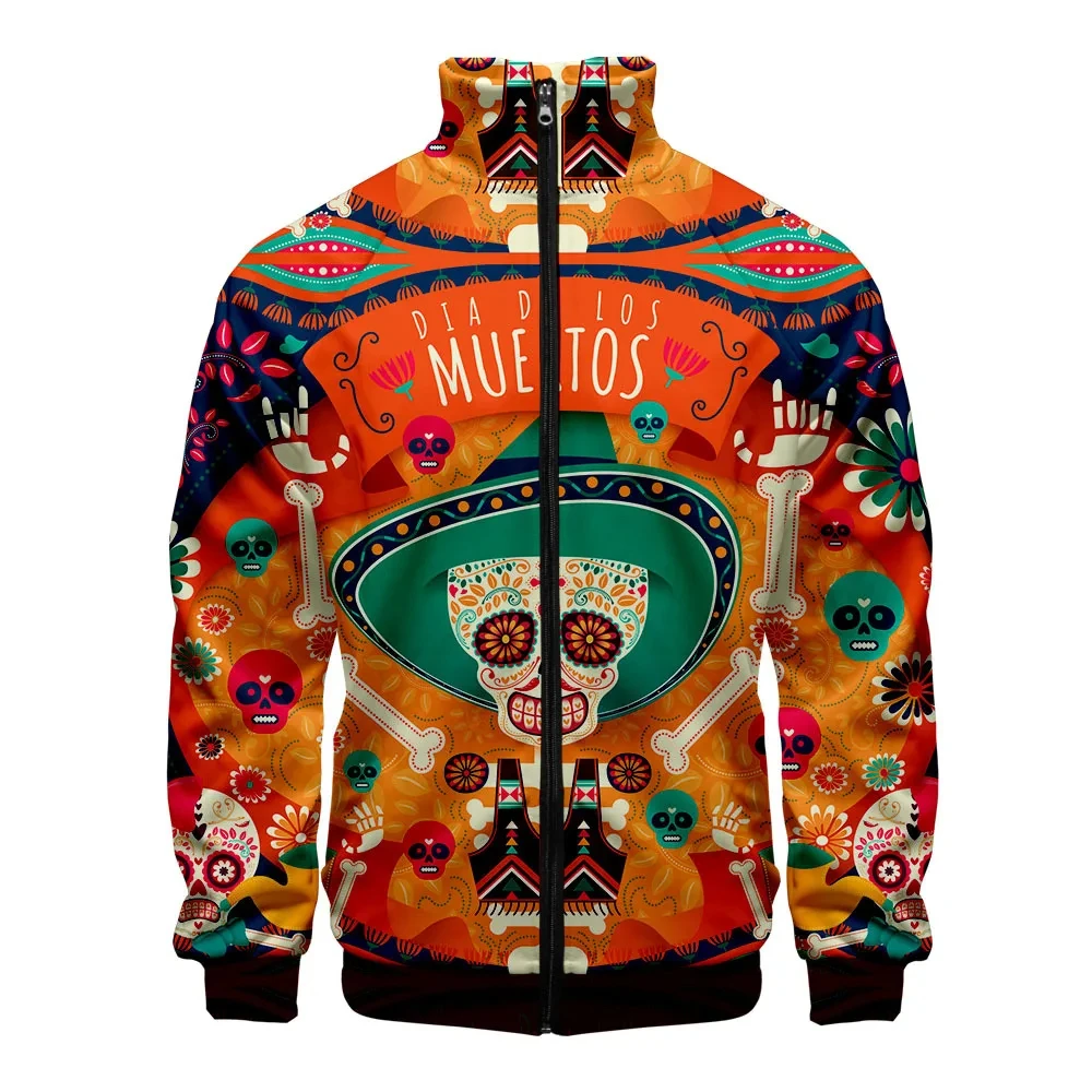 New Vintage Skull Pattern 3D Jacket Men Women Harajuku Hip Hop New Style Coat Casual Stand Collar Zipper Sweatshirt Jacket Top