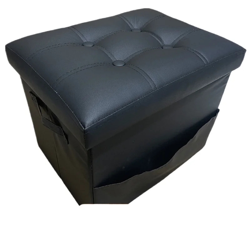 Foldable Storage Ottoman for Sofa Living Room Footrest with Leather Texture 43x33cm Carry Handle Button Pocket for Home