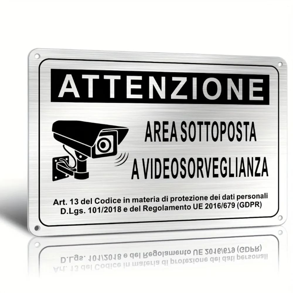1 Stück Aluminium-Sicherheitsschild, Videoüberwachungsgebiet, Metalldekoration, 7,87 x 11,81 Zoll, Schwarz, Weiß