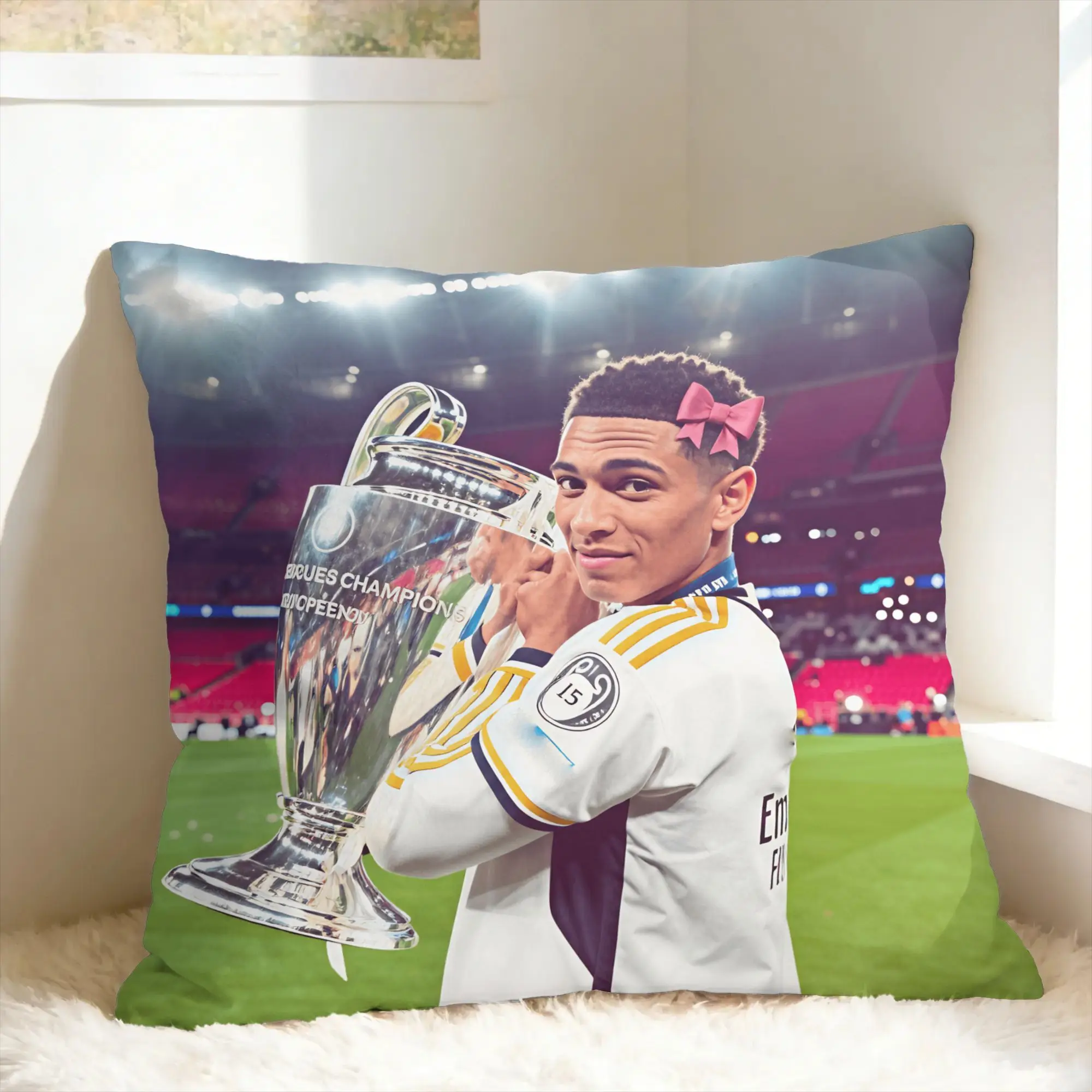 Football J-Jude B-Bellinghams Pillow Cover  Square Cushion Cover Retro Trendy Pillow Case For Sofa Bedroom Home Decor