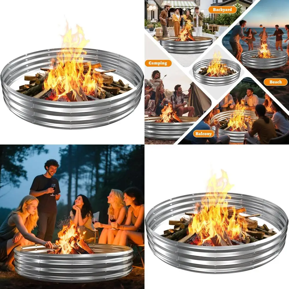 

Прочное металлическое кольцо для костра диаметром 6 футов, толщиной 0,7 мм, высотой 1 фут, подходит для использования на открытом воздухе и в кемпинге, серебристое (6x6x1)