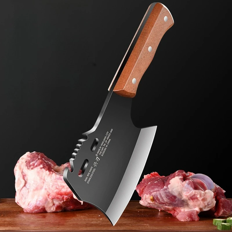 

High Carbon Steel Kitchen Knife Household Sharp Chopping Knife Solid Wood Handle Chef Knife for Cutting Vegetables and Meat