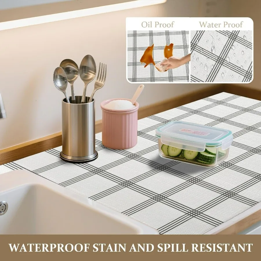 Heavy duty non adhesive non slip drawer and shelf liner for kitchen cabinet with waterproof protection easy to cut using measur